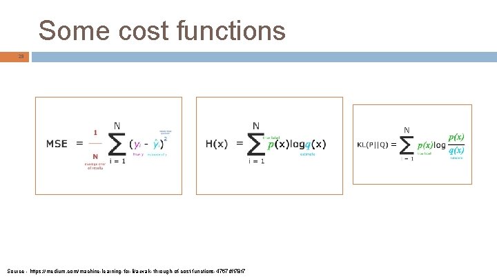Some cost functions 29 Source - https: //medium. com/machine-learning-for-li/a-walk-through-of-cost-functions-4767 dff 78 f 7 