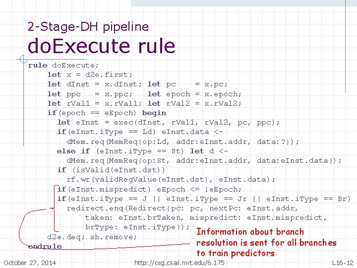 2 -Stage-DH pipeline do. Execute rule do. Execute; let x = d 2 e.