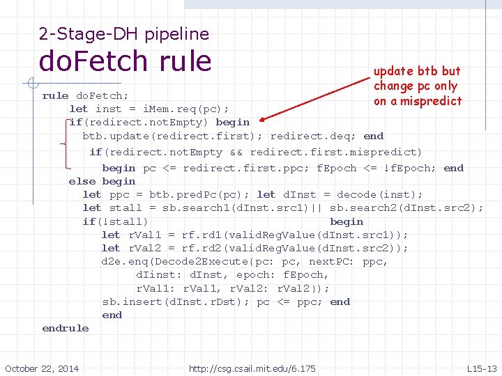 2 -Stage-DH pipeline do. Fetch rule update btb but change pc only on a