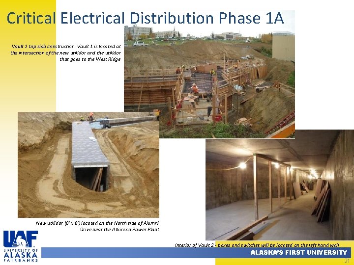 Critical Electrical Distribution Phase 1 A Vault 1 top slab construction. Vault 1 is