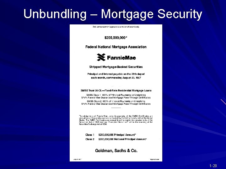 Unbundling – Mortgage Security 1 -28 