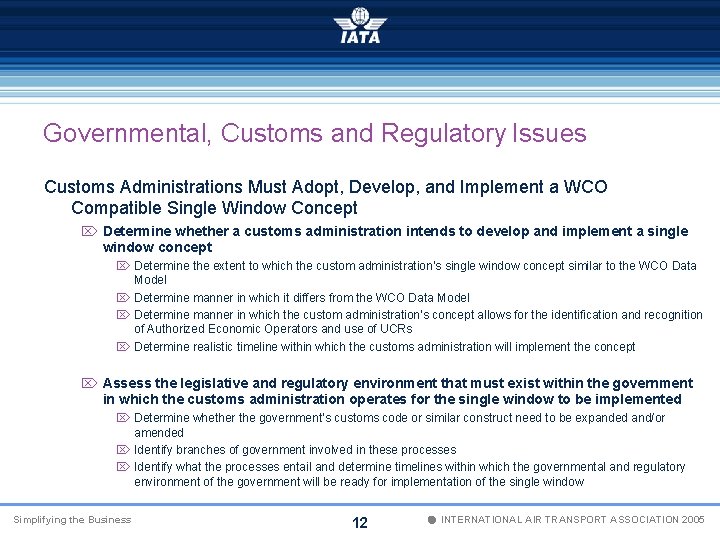 Governmental, Customs and Regulatory Issues Customs Administrations Must Adopt, Develop, and Implement a WCO