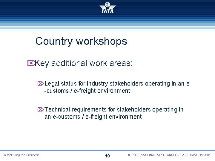 Country workshops ÖKey additional work areas: ÖLegal status for industry stakeholders operating in an