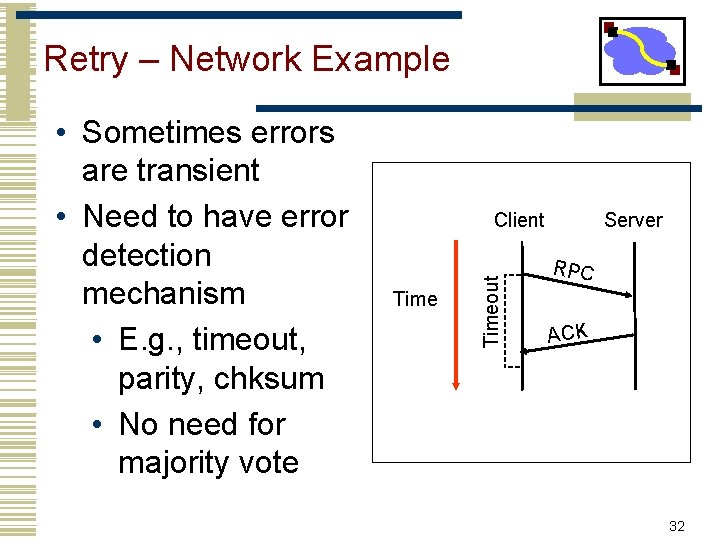 Retry – Network Example Client Timeout • Sometimes errors are transient • Need to