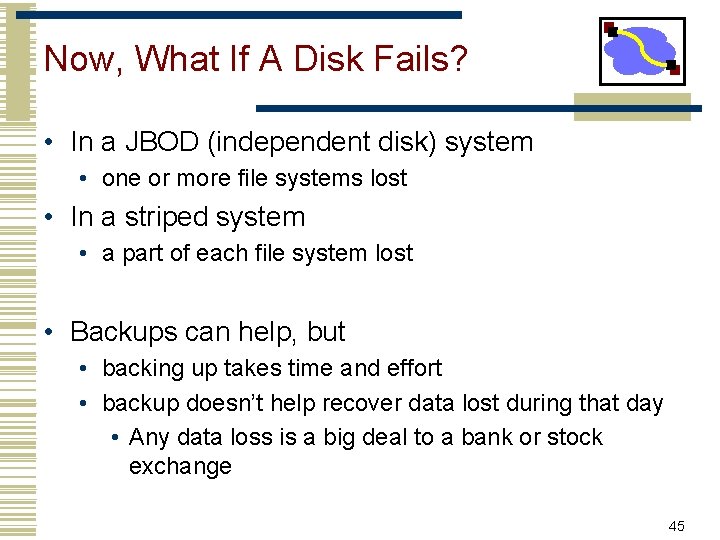 Now, What If A Disk Fails? • In a JBOD (independent disk) system •