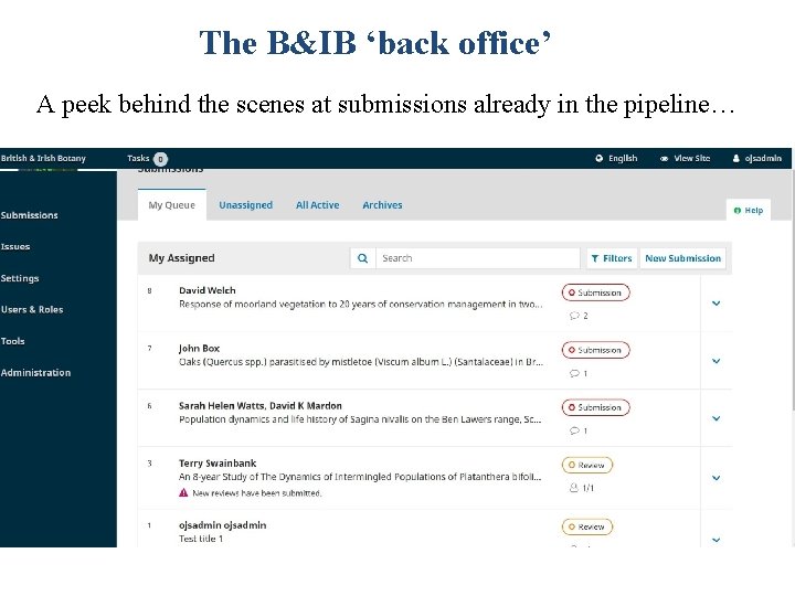 The B&IB ‘back office’ A peek behind the scenes at submissions already in the
