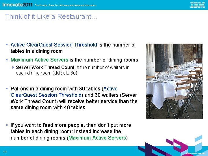 The Premier Event for Software and Systems Innovation Think of it Like a Restaurant…