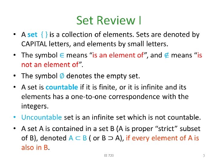 Set Review I • EE 720 3 