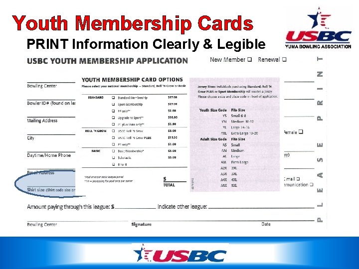 Youth Membership Cards PRINT Information Clearly & Legible 