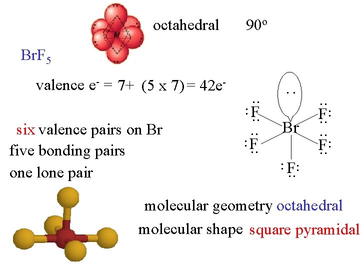 octahedral 90 o Br. F 5 Br . . . F. . six valence