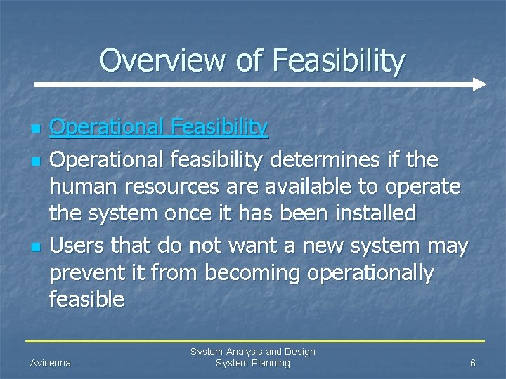 Overview of Feasibility n n n Operational Feasibility Operational feasibility determines if the human