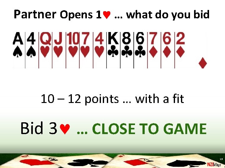 Partner Opens 1 … what do you bid 10 – 12 points … with