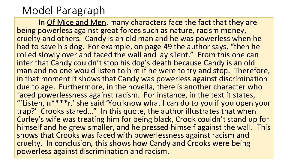 Model Paragraph In Of Mice and Men, many characters face the fact that they