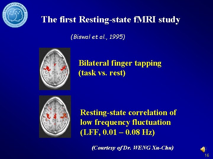 The first Resting-state f. MRI study (Biswal et al. , 1995) Bilateral finger tapping