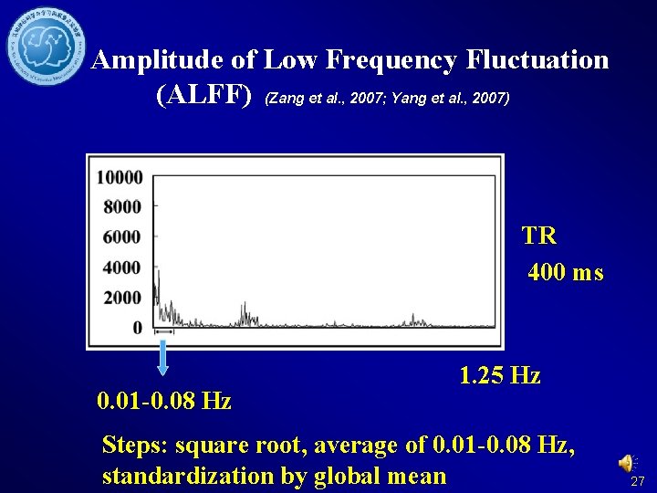 Amplitude of Low Frequency Fluctuation (ALFF) (Zang et al. , 2007; Yang et al.