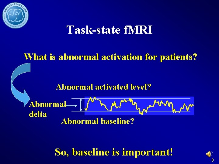 Task-state f. MRI What is abnormal activation for patients? Abnormal activated level? Abnormal delta