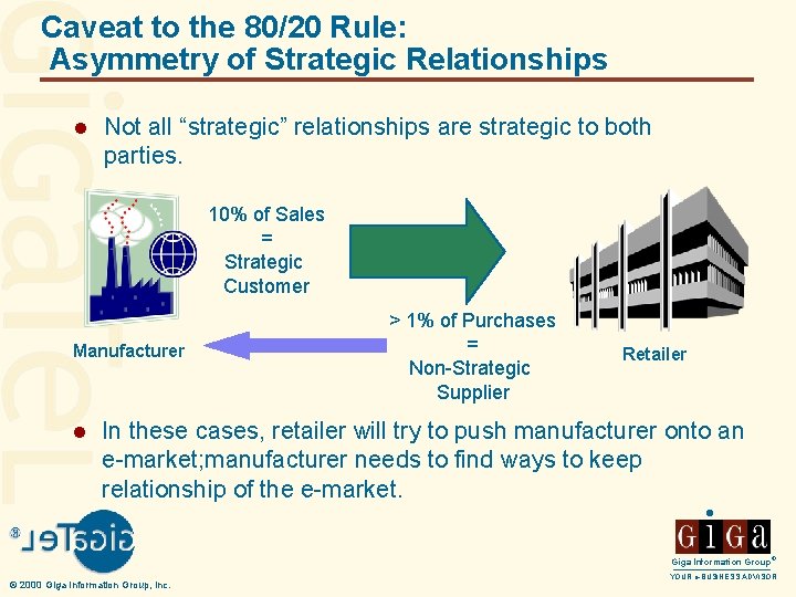 Caveat to the 80/20 Rule: Asymmetry of Strategic Relationships l Not all “strategic” relationships