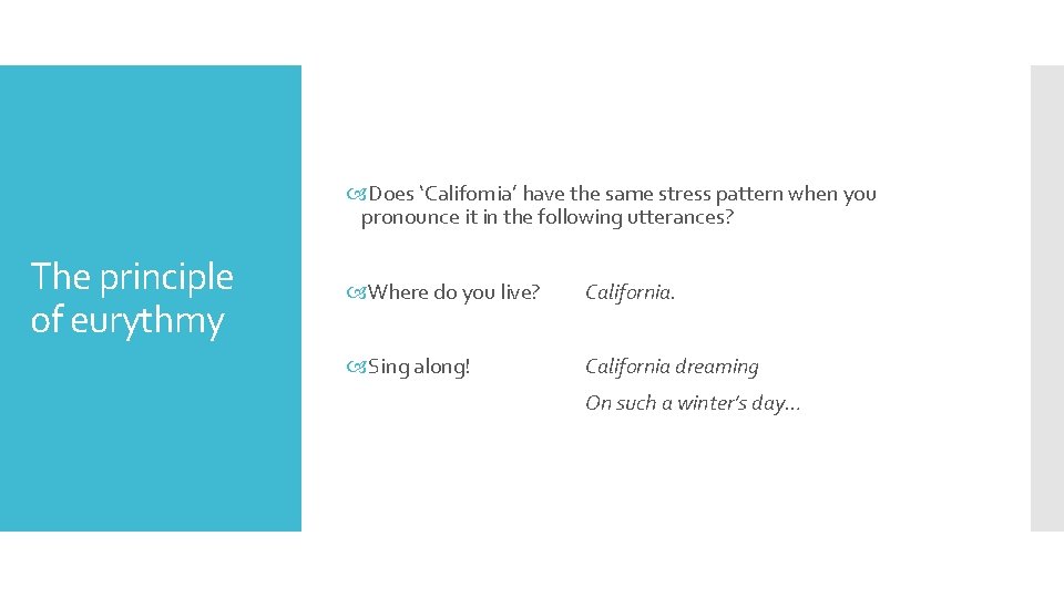 Does ‘California’ have the same stress pattern when you pronounce it in the