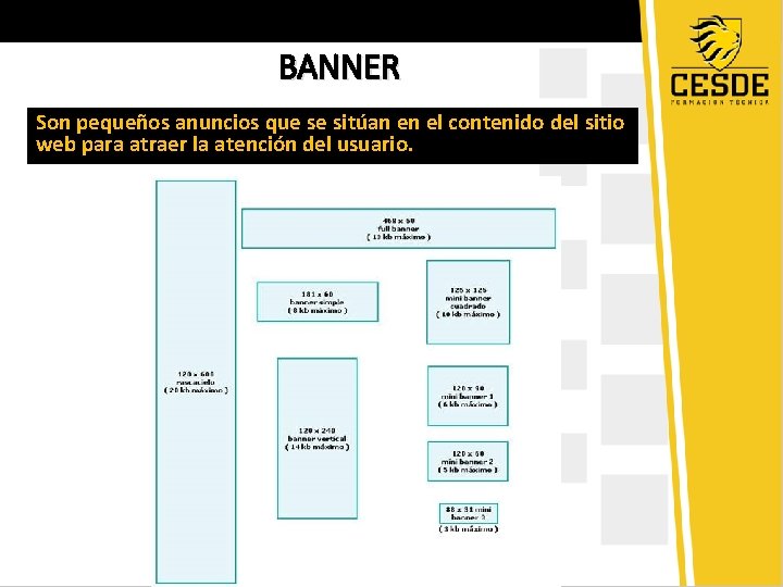 BANNER Son pequeños anuncios que se sitúan en el contenido del sitio web para