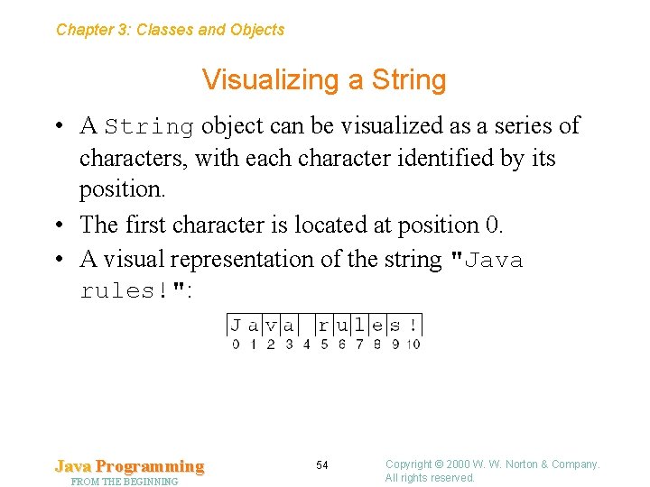Chapter 3: Classes and Objects Visualizing a String • A String object can be