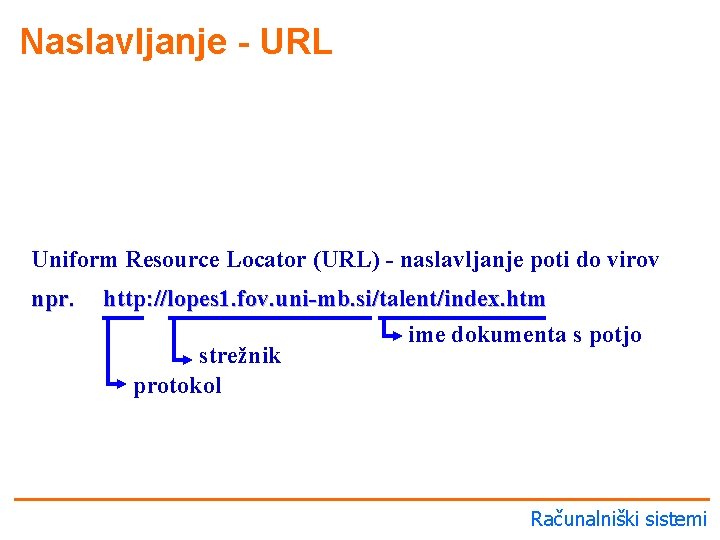 Naslavljanje - URL Uniform Resource Locator (URL) - naslavljanje poti do virov npr. http: