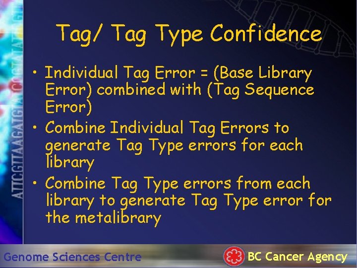 Tag/ Tag Type Confidence • Individual Tag Error = (Base Library Error) combined with