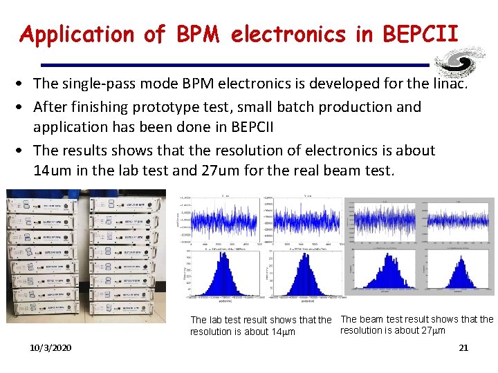 Application of BPM electronics in BEPCII • The single-pass mode BPM electronics is developed