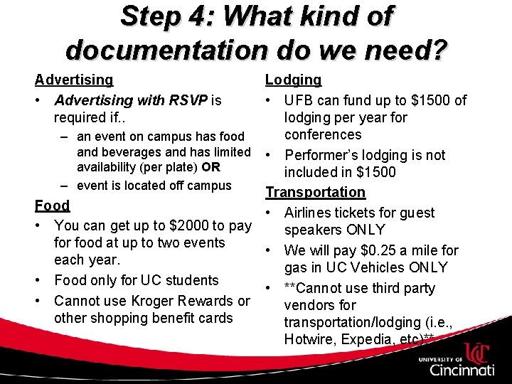 Step 4: What kind of documentation do we need? Advertising • Advertising with RSVP