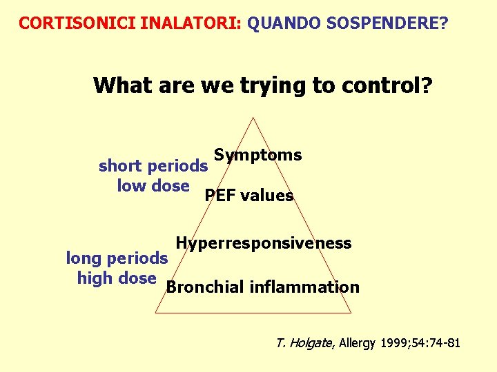 CORTISONICI INALATORI: QUANDO SOSPENDERE? What are we trying to control? Symptoms short periods low