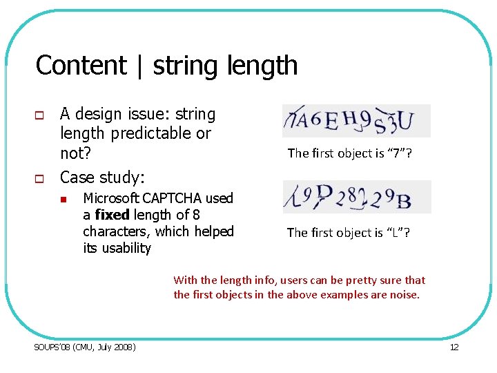 Content | string length o o A design issue: string length predictable or not?