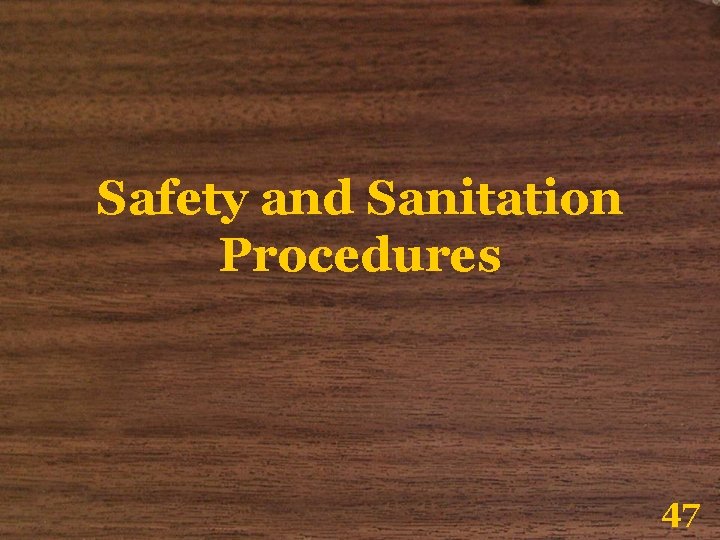 Safety and Sanitation Procedures 47 