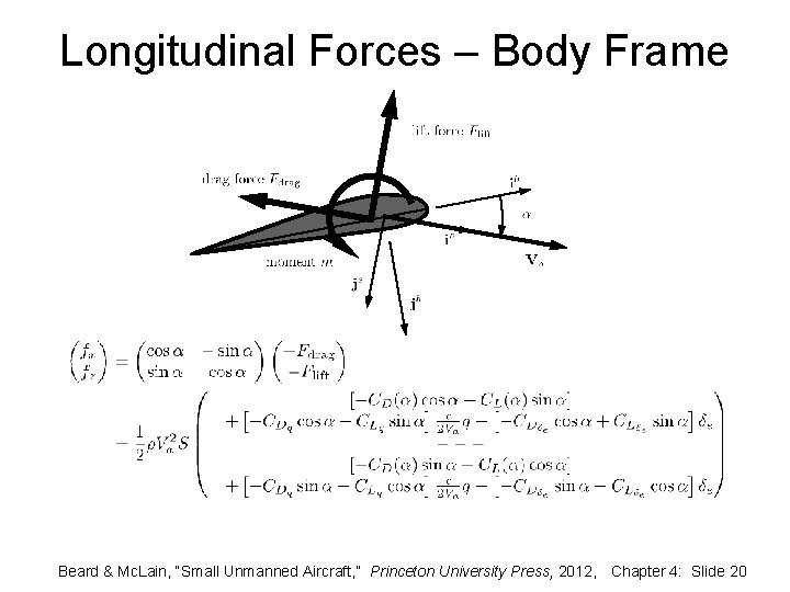 Longitudinal Forces – Body Frame Beard & Mc. Lain, “Small Unmanned Aircraft, ” Princeton