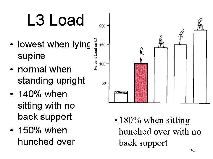 L 3 Load • lowest when lying supine • normal when standing upright • L 3 Load • lowest when lying supine • normal when standing upright •