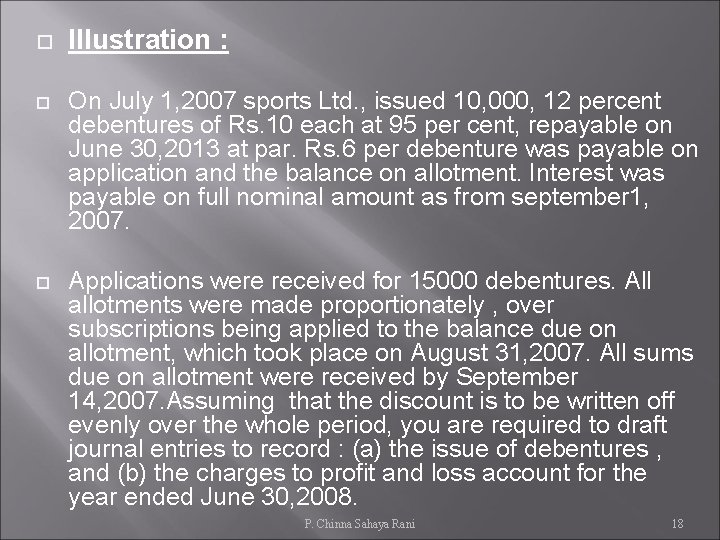  Illustration : On July 1, 2007 sports Ltd. , issued 10, 000, 12