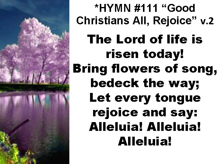 *HYMN #111 “Good Christians All, Rejoice” v. 2 The Lord of life is risen