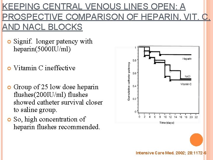 KEEPING CENTRAL VENOUS LINES OPEN: A PROSPECTIVE COMPARISON OF HEPARIN, VIT. C, AND NACL