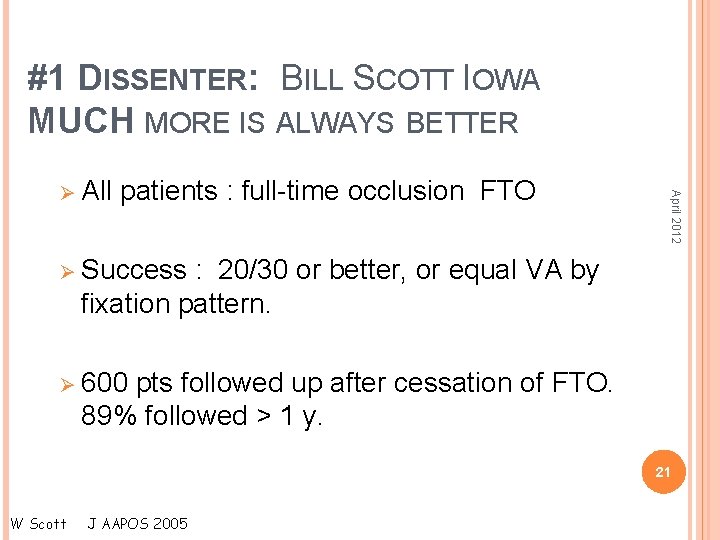 #1 DISSENTER: BILL SCOTT IOWA MUCH MORE IS ALWAYS BETTER patients : full-time occlusion