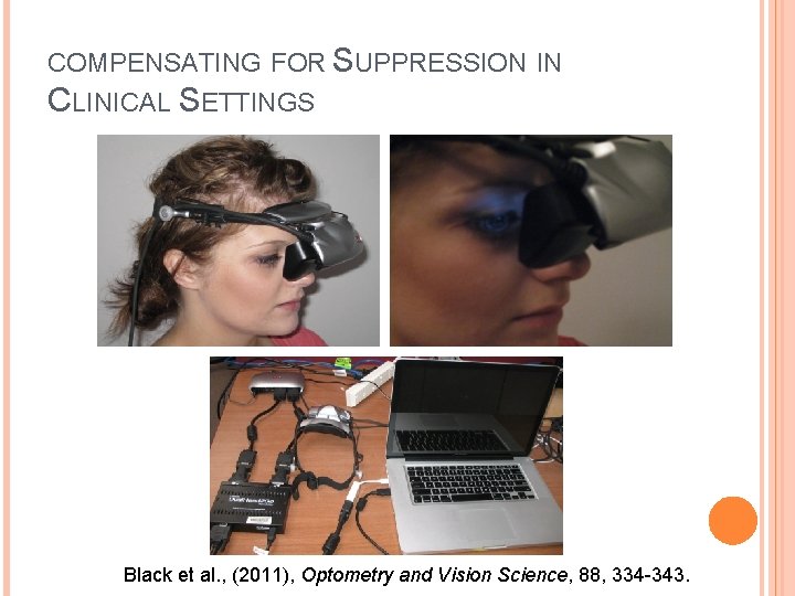 COMPENSATING FOR SUPPRESSION IN CLINICAL SETTINGS Black et al. , (2011), Optometry and Vision