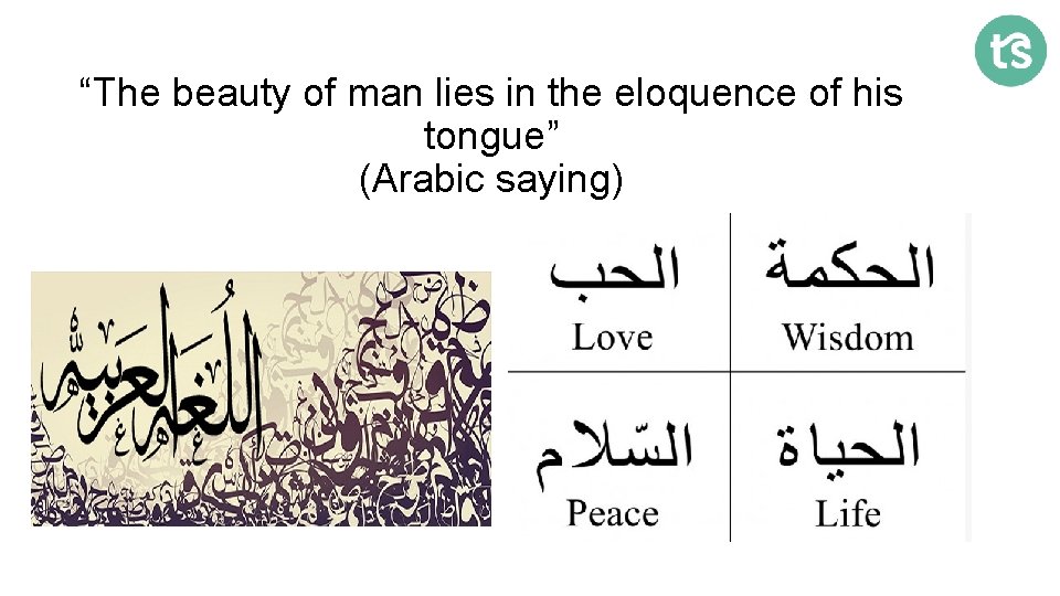 “The beauty of man lies in the eloquence of his tongue” (Arabic saying) 