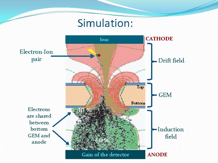 Simulation: CATHODE Ions Electron-Ion pair Drift field Top GEM Bottom Electrons are shared between