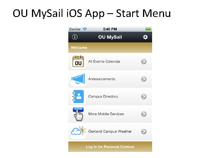OU My. Sail i. OS App – Start Menu 