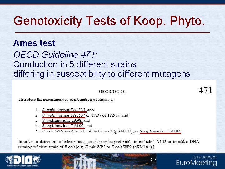 Genotoxicity Tests of Koop. Phyto. Ames test OECD Guideline 471: Conduction in 5 different