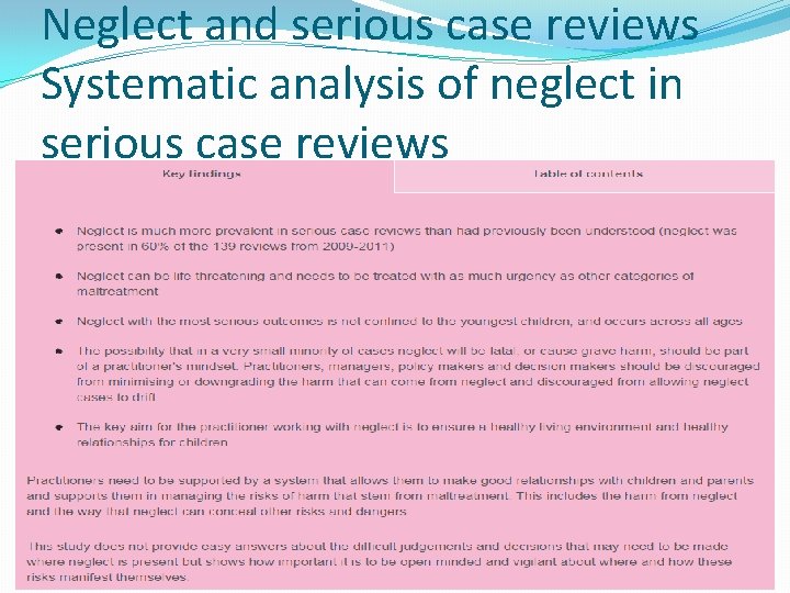 Neglect and serious case reviews Systematic analysis of neglect in serious case reviews 