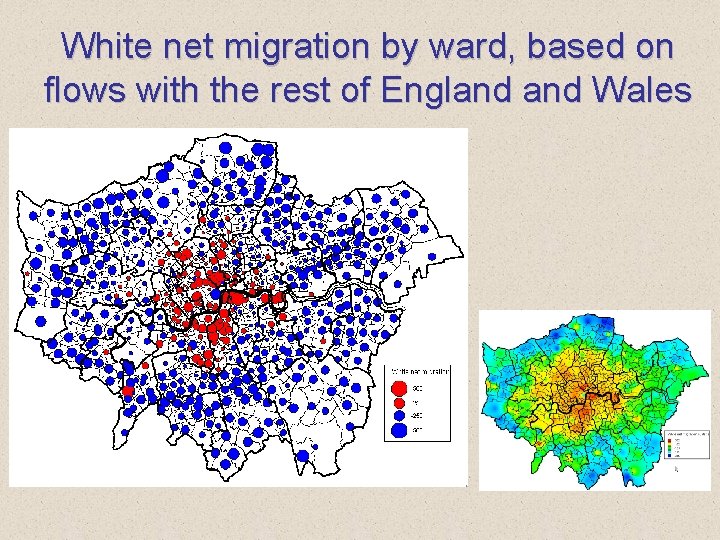 White net migration by ward, based on flows with the rest of England Wales