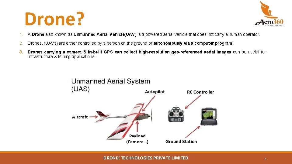 Drone? 1. A Drone also known as Unmanned Aerial Vehicle(UAV) is a powered aerial