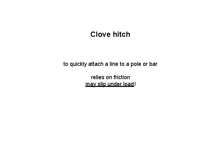 Clove hitch to quickly attach a line to a pole or bar relies on