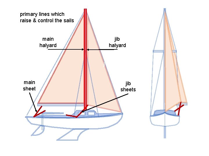 primary lines which raise & control the sails main halyard jib halyard j main