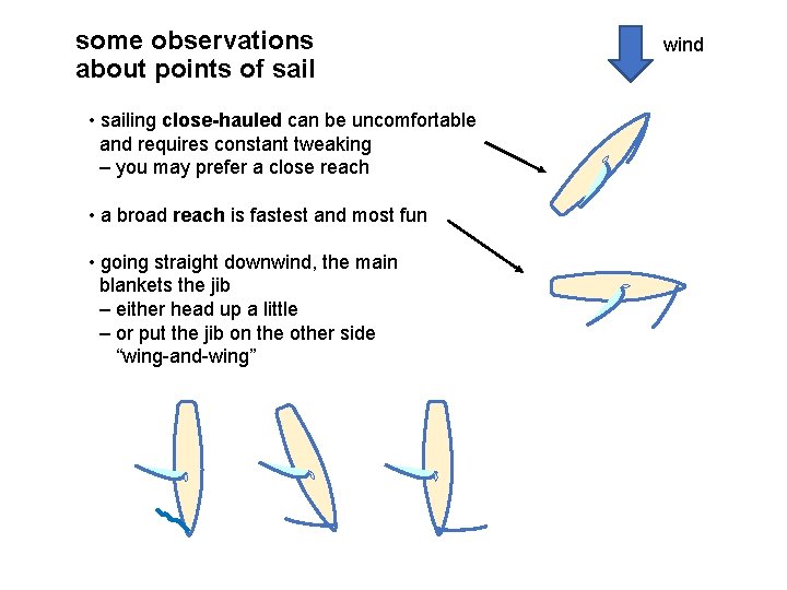 some observations about points of sail • sailing close-hauled can be uncomfortable and requires