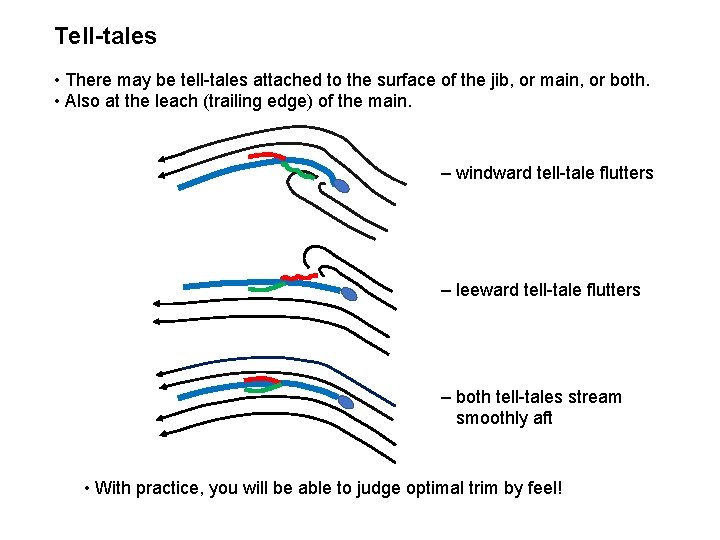 Tell-tales • There may be tell-tales attached to the surface of the jib, or