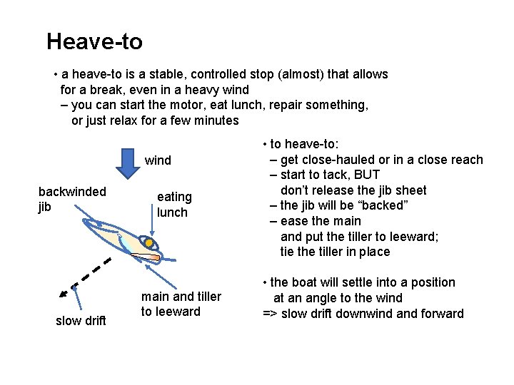 Heave-to • a heave-to is a stable, controlled stop (almost) that allows for a